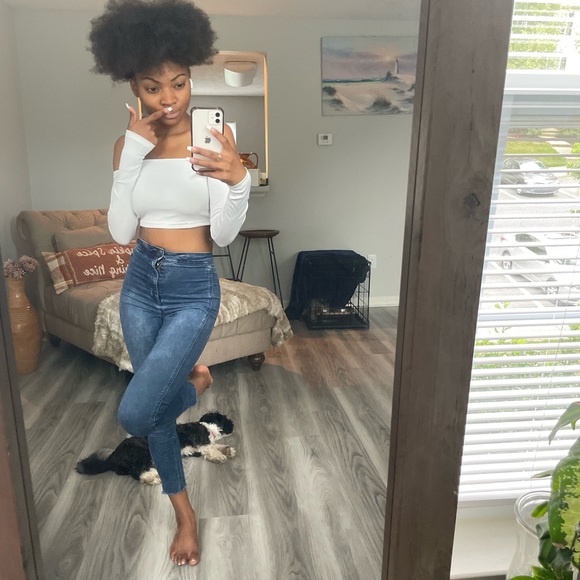 White Off Shoulder Long Sleeved Croptop - Picture 7 of 11